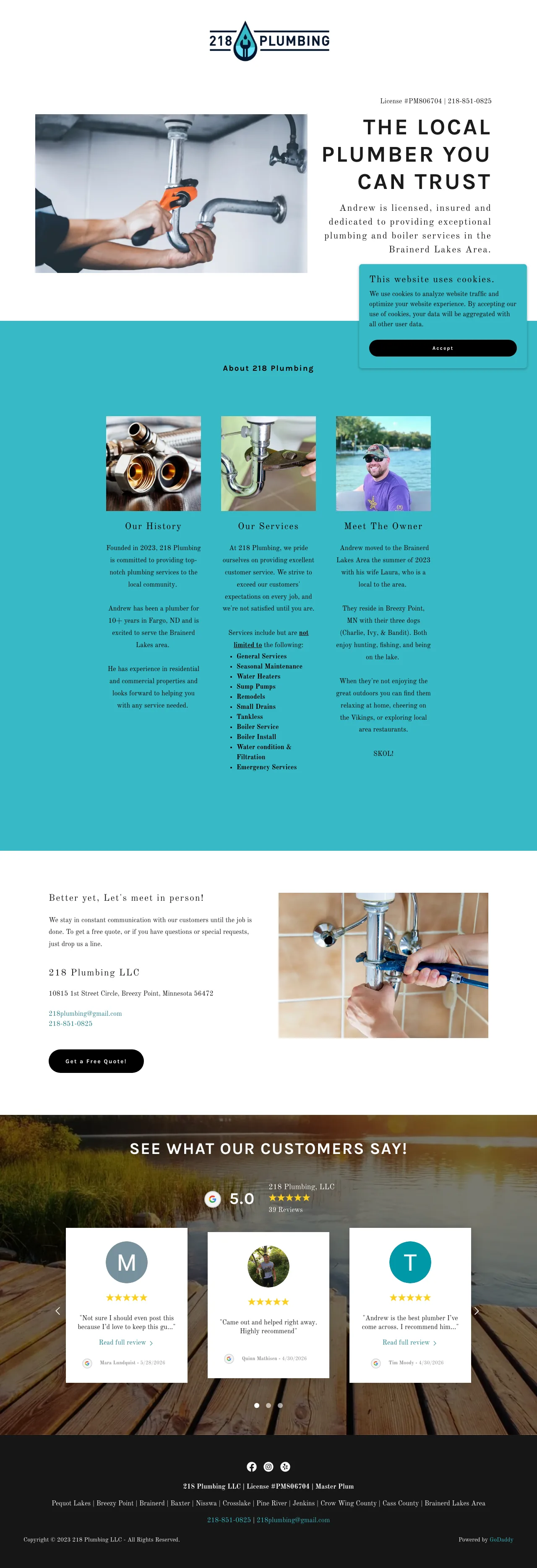 Screenshot of the original 218 Plumbing LLC website