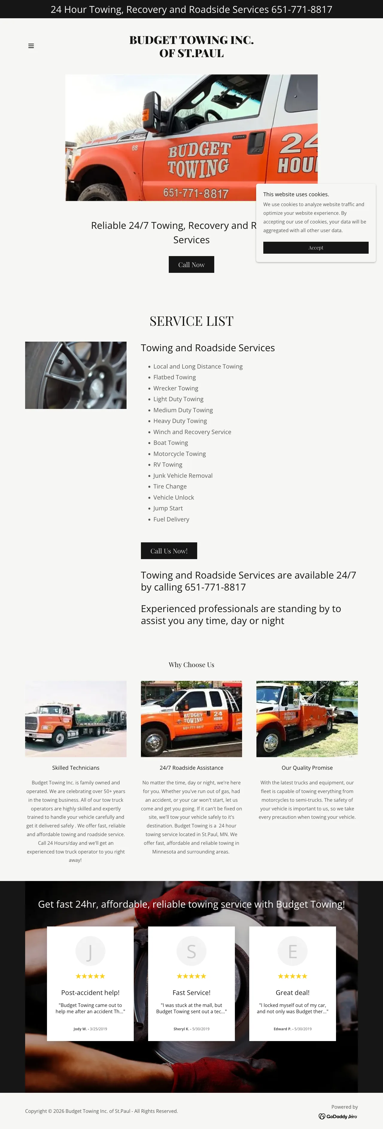 Original Budget Towing website screenshot