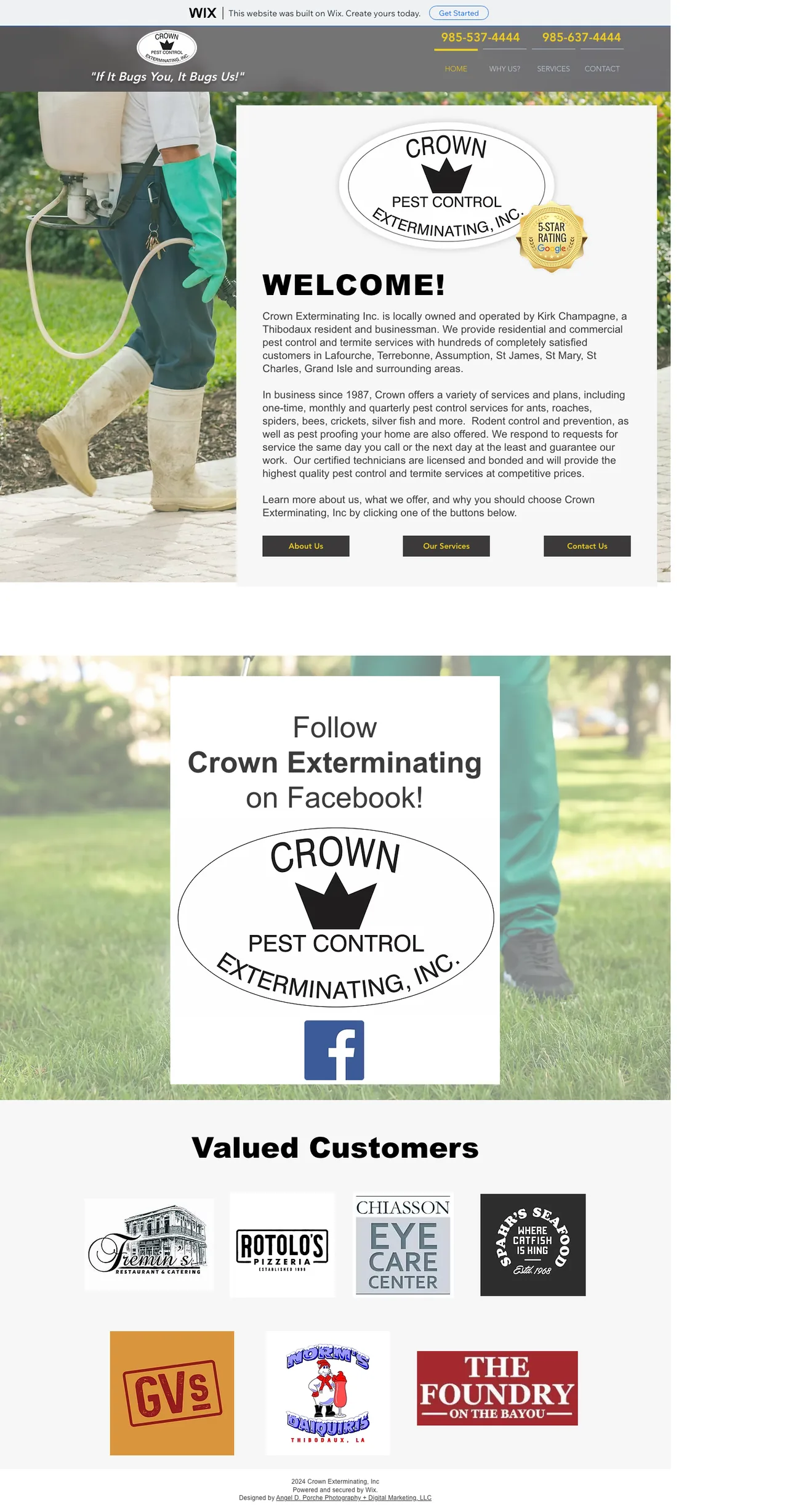 Screenshot of the original Crown Exterminating, Inc. website