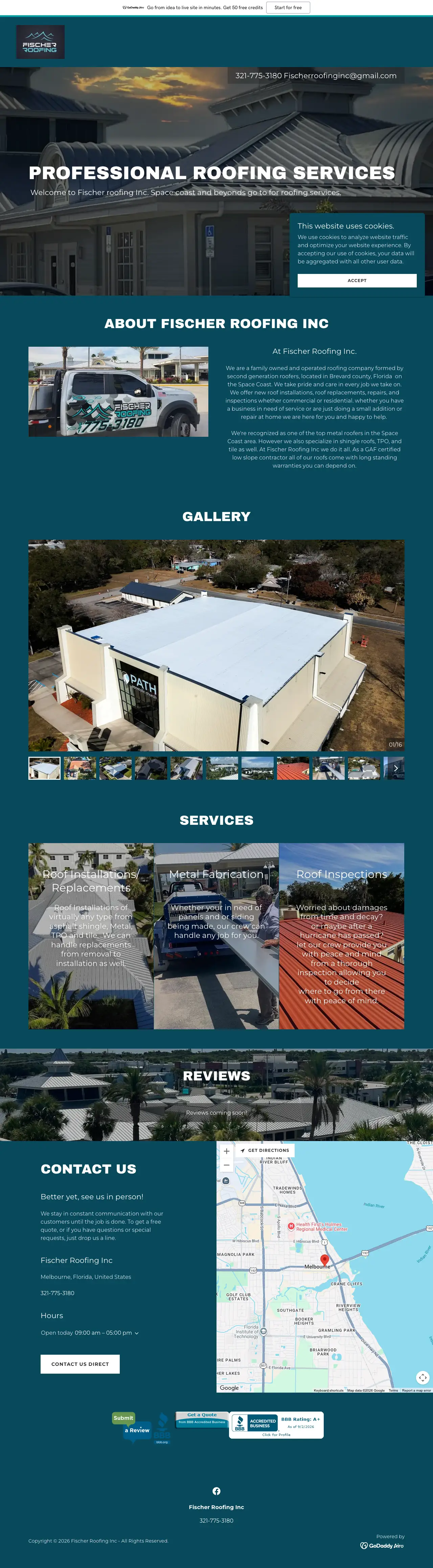 Screenshot of the original Fischer Roofing Inc website