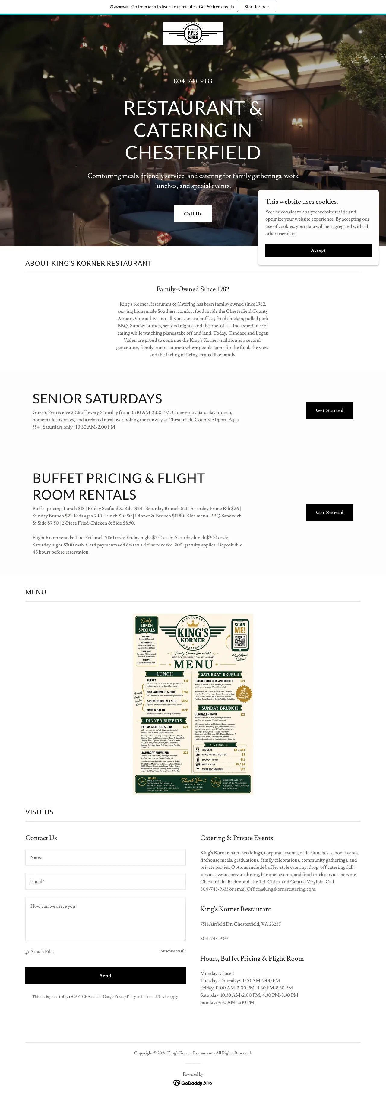Original King's Korner Restaurant website screenshot